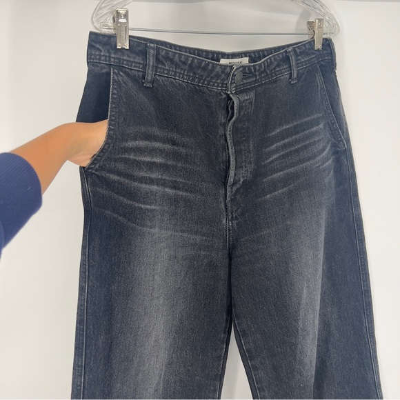 Moussy Vintage Elba Center Press Black Wide Leg Crop Designer Denim Jeans 30 - Picture 7 of 11